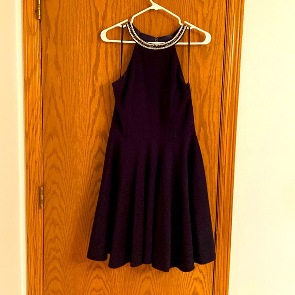 Navy blue party dress. Size XL. Super cute beading around neck. A-line style. - Picture 1 of 4